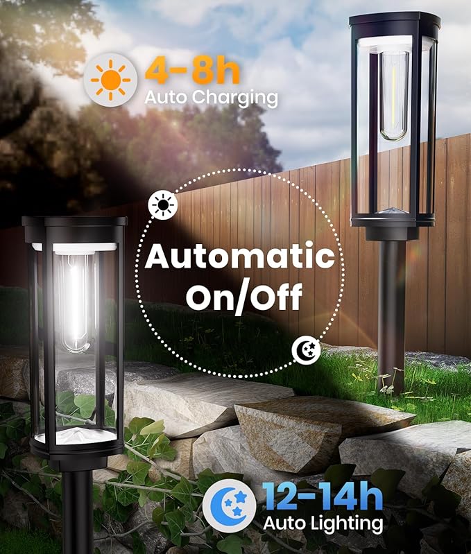 ALFIOT Solar Pathway Lights Outdoor, Bright Solar Lights Outdoor, IP65 Waterproof Landscape Lighting for Yard Patio Walkway Driveway Pathway (Cool White (Cylinder), 12 Pack)