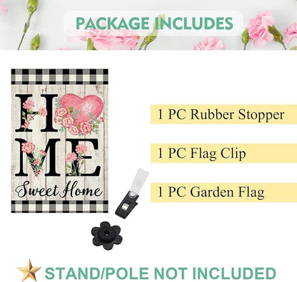 ORTIGIA Happy Mothers Day Garden Flag 12.5 x 18 Inch Double Sided Home Sweet Home Carnation Floral Flower Wedding Anniversary Yard Flag Summer Holiday Outdoor Outside Decoration