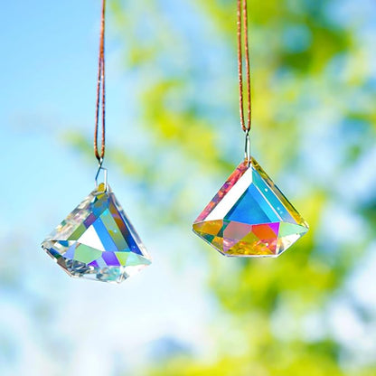 H&D HYALINE & DORA 1.9" Crystal Prisms Sun Catcher Set of 2 AB Colored Suncacther Indoor Window Prisms Suncatcher,Hanging Crystals for Windows Home Garden Decor