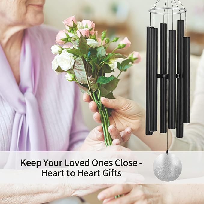 ASTARIN Large Wind Chimes Outdoor Deep Tone,45 Inch Sympathy Wind Chimes for Outside with 6 Tubes Tuned Relaxing Melody,Memorial Wind Chimes Large for Mom,Garden Decor,Black