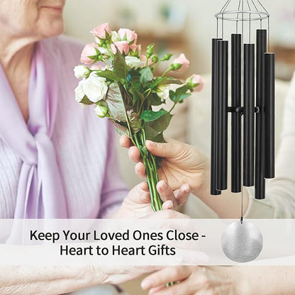 ASTARIN Large Wind Chimes Outdoor Deep Tone,45 Inch Sympathy Wind Chimes for Outside with 6 Tubes Tuned Relaxing Melody,Memorial Wind Chimes Large for Mom,Garden Decor,Black