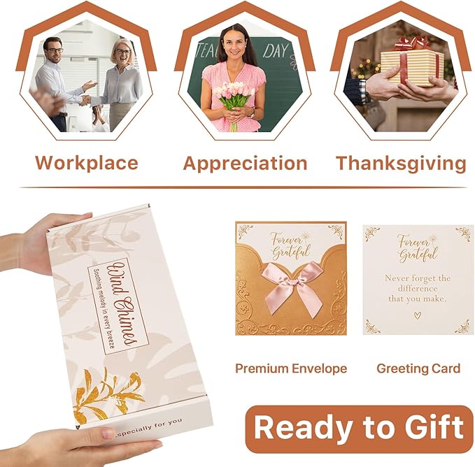 Thank You Gifts for Women Men, Appreciation Gifts for Coworkers Employees Teachers Nurses, 32" Wind Chime Gift with Gift Box & Card for Retirement Farewell Work Anniversary Thanksgiving