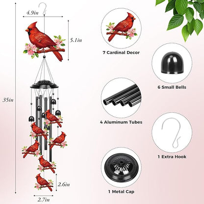 YHmall Cardinal Gifts for Women, 35 in Wind Chimes for Outside Mothers Day Gardening Gifts for Mom Colorful Metal Memorial Wind Chime Cardinal Decor for Home Yard Patio Garden Outdoor