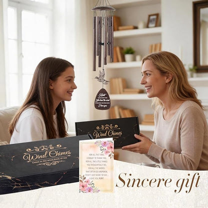 Aunt Gifts Wind Chimes - Metal Hummingbird Windchimes with Card Indoor Outdoor Hanging Decor for Garden Patio Yard Balcony Backyard Appreciation Birthday Gift for Aunts from Niece Nephew