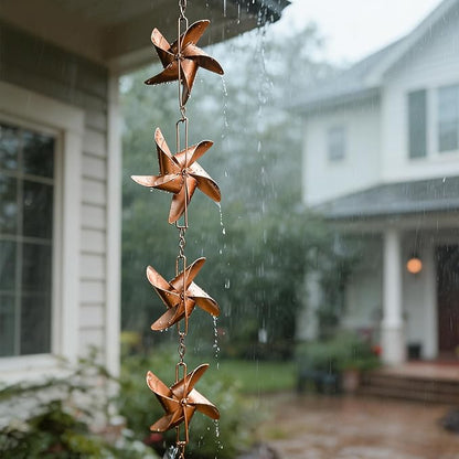 taman Rain Chain Set, 6ft Windmill Rain Chain for Gutters,Copper Rain Chain Cups to Replace Gutter Downspout, Divert Water, 6 Cups, Rose Gold