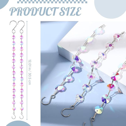 Landical 9 Pack 12 Inch Suncatcher Plant Hanger Hanging Basket Chains with Hooks Crystal Suncatcher Prism Window Hanging Chain Garden for Flower Pots Bird Feeders Wind Chimes Ornaments(Pink)