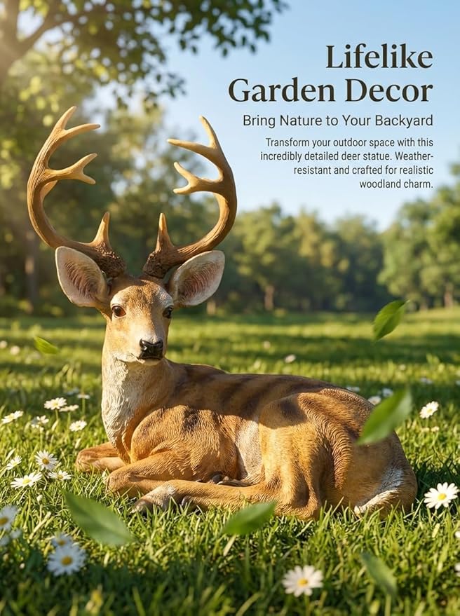 XTAPAN Buck Statue Figurines Deer Animal Sculpture Gift Home Decor,Office or Outdoor Garden Statue Woodland Decoration