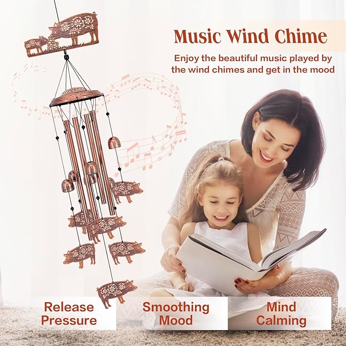 Pig Wind Chimes for Outside,Pig Gifts for Women Men/Memorial Gifts/House Warming/Birthday Metal windchimes Outdoors/Indoors,Garden,Patio Decor,Home,Porch,Yard Decorations