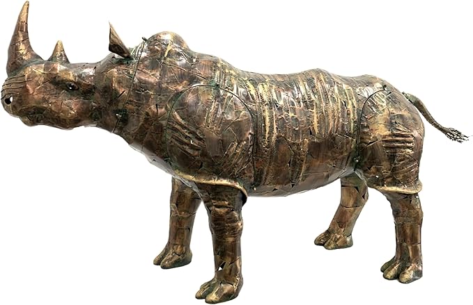 Zaer Ltd. Large Rhinoceros Iron Garden Statue, Powder Coated Metal, 57.5" Tall, Freestanding, Rustic Finish