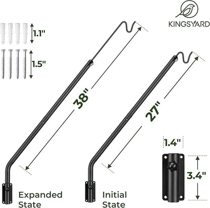 Kingsyard Heavy Duty Wall Mounted Deck Hook, 27"-39" Adjustable Metal Plant Wall Hanger for Hanging Bird Feeders, Planters, Lanterns, Wind Chimes, Wall Mounted
