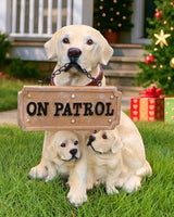 Labrador Garden Statue with Solar Hanging Lantern & Interchangeable Welcome Signs, Weather-Resistant Resin Dog Statue for Outdoor Yard, Porch, Patio & Garden Decor, for Dog Lovers