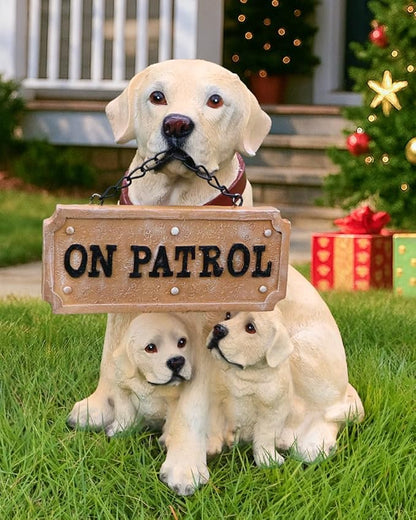 Labrador Garden Statue with Solar Hanging Lantern & Interchangeable Welcome Signs, Weather-Resistant Resin Dog Statue for Outdoor Yard, Porch, Patio & Garden Decor, for Dog Lovers