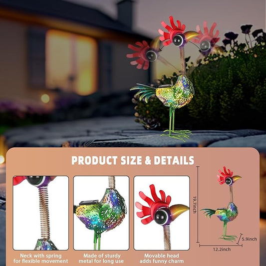 Outdoor Wacky Metal Rooster Garden Statue, Solar Wacky Rooster Yard Decor,Garden Decor for Outside,Solar Metal Chicken Statue for Patio,Porch,Yard,Lawn Ornament, Garden Chicken Gift
