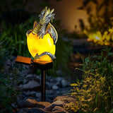 Solar Dragon Garden Decor Dragons Gifts for Women- Dragon Statue Outdoor with Egg Light Lawn Ornaments Solar Egg Lights for Easter Outside Yard Whimsical Art Outdoor Medieval Decor (Yellow)