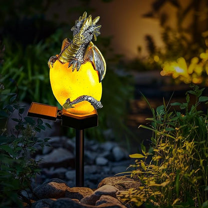 Solar Dragon Garden Decor Dragons Gifts for Women- Dragon Statue Outdoor with Egg Light Lawn Ornaments Solar Egg Lights for Easter Outside Yard Whimsical Art Outdoor Medieval Decor (Yellow)
