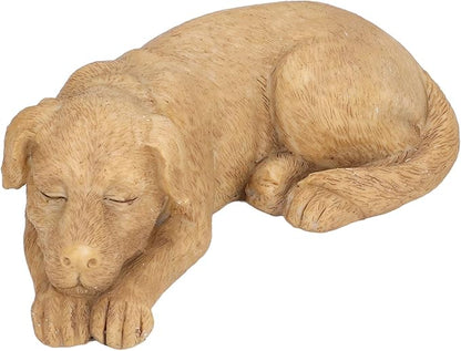 Hapivida Dog Garden Statue, 5.5in Mini Puppy Garden Memorial Stone Sleeping Dog Statue Decor Outdoor Resin Realistics Sculptures Gift Yellow