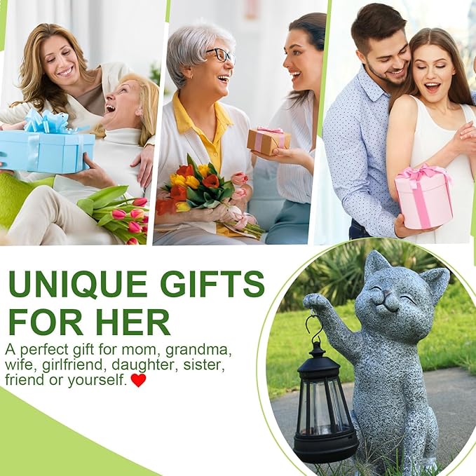 Cat Garden Outdoor Statues: Outside Decor with Lanterns for Yard Art Lawn Ornaments Porch Patio Balcony Home House - Birthday Gifts for Grandma Mom Women (cat2)