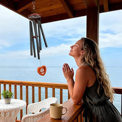 32" Wind Chimes for Outside with Heart Photo Holder, Aluminium Sympathy Wind Chimes Suitable for Outdoor, Garden, Patio Decoration, Sympathy Chime for Loss of Loved One, Friend, Pet Memorial - Black