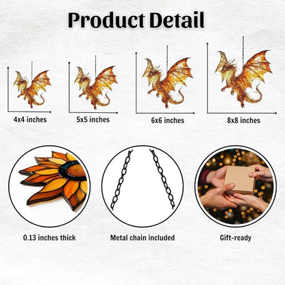 Fiery Mosaic Dragon Charm Acrylic Suncatcher Stained Glass Effect Window Car Hanging Christmas Ornament Indoor Outdoor Decor Garden Sun Catcher Panel for Dragon Lover for Women Mom Grandma
