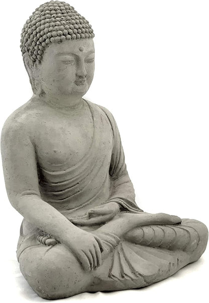 Vintage Master Buddha: Solid Durable Stone Statue with Aged Texture. Perfect Home Design & Sealed for Outdoor Use. Handcrafted USA. (Antique/Gray)
