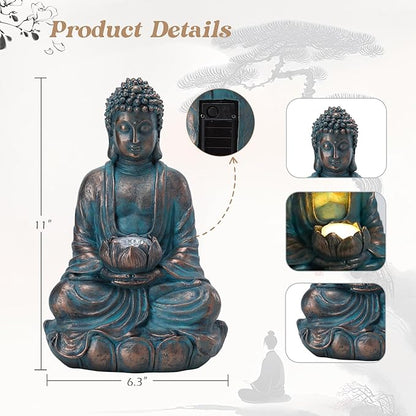 Bshine Solar Buddha Statue Outdoor Lights - 11x6 Inch Waterproof Garden Statue with Lotus, Meditation Zen Spiritual Room Decor for Yard