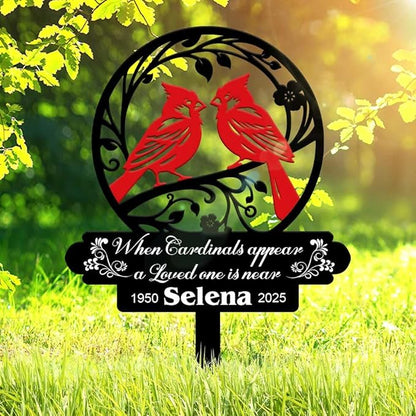 Personalized Cemetery Memorial Metal Stakes, Cardinals Memorial Grave Markers,Graden Decorations for Loss of Mother Father, Outdoor Sympathy Decor Gift
