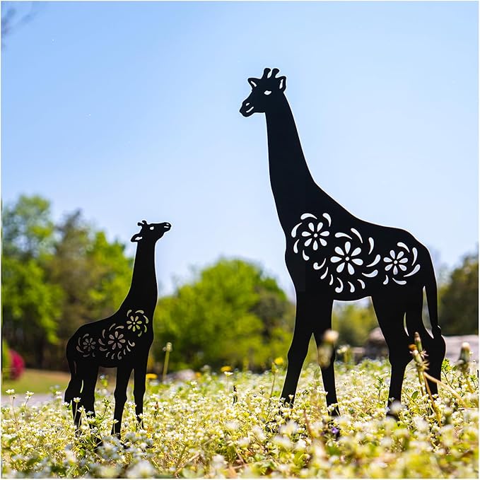 EZTZEN Giraffe Metal Garden Stakes Decorative,Giraffe Gifts for Women/Men/Giraffe Lovers Gifts,Black Giraffe Silhouette Statues Garden Decor for Outside,Outdoor Decor,Yard Art,Patio,Lawn Ornaments