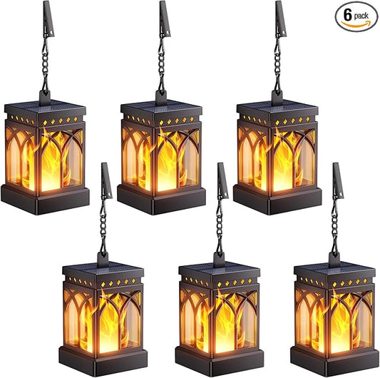 KOOPER 6 Pack Solar Lanterns Outdoor Waterproof, Upgraded Flickering Flame Modes + Constant Modes Hanging Solar Lantern Lights for Outside, Lanterns Decorative Outdoor for Garden Table Yard Tree Decor