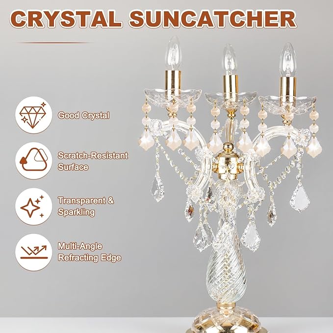 M METERXITY 10PCS Crystal Suncatcher 2 Leaves Prisms Pendants Ornament, 38mm Chandelier Hanging Crystal Sun Catcher Beads for Home Garden Windows Wedding DIY Decoration [EP Gold]