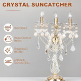 M METERXITY 10PCS Crystal Suncatcher 2 Leaves Prisms Pendants Ornament, 38mm Chandelier Hanging Crystal Sun Catcher Beads for Home Garden Windows Wedding DIY Decoration [EP Gold]