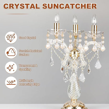 M METERXITY 10PCS Crystal Suncatcher 2 Leaves Prisms Pendants Ornament, 38mm Chandelier Hanging Crystal Sun Catcher Beads for Home Garden Windows Wedding DIY Decoration [EP Gold]
