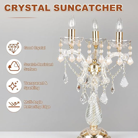 M METERXITY 10PCS Crystal Suncatcher 2 Leaves Prisms Pendants Ornament, 38mm Chandelier Hanging Crystal Sun Catcher Beads for Home Garden Windows Wedding DIY Decoration [EP Gold]