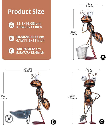 3-Piece 13" Busy Working Ants Metal Garden Statues for Outdoor Decor, Funny Metal Yard Art for Home Decoration, Handmade Retro Statue Gift for Garden Lovers, Women, and Men, for Various Settings