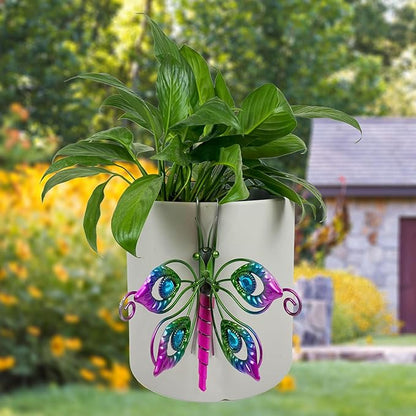 Metal Butterfly Flower Pot Huggers Dreamy Butterflies Planter Hanging Figurines with Color Beads Fill the Body 3.5 Inch Iron Insect Garden Art Sculptures Statues Hanger Ornaments for Yard Fence (A)