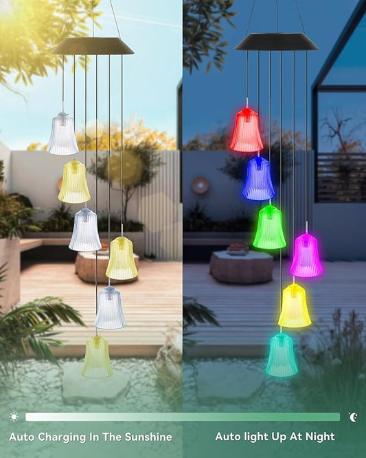 DOUBLEZHE Solar Wind Chimes for Outside, Color Changing Bell Wind Chimes, Birthday Gifts for Women Mom Grandma, Waterproof Outdoor LED Decoration Mobile Light for Garden Patio Yard Party Window Decor