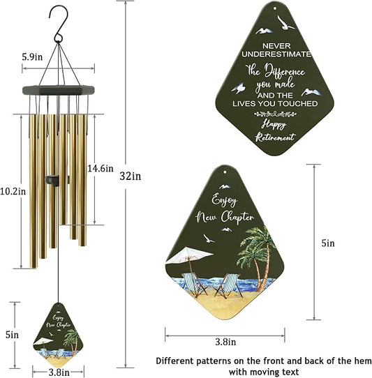 Retirement Gift for Woman Men, 32" Wind Chimes for Retirement, Happy Retirement Gifts for Coworker Colleague Boss Teachers Nurses Friends, Going Away Gifts Retirement Decorations,Green