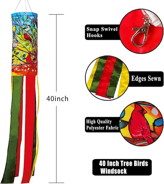 Tree Birds Windsock 40 Inch Durable Outdoor Hanging Decoration for Yard Garden Patio Home and More
