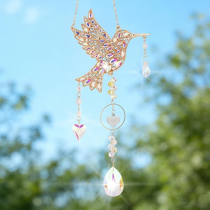 Hummingbird Gifts for Women, Hanging Crystal SunCatcher Indoor Window, Mothers Day Birthday Housewarming Gifts for Mom Grandma Friends Bird Lovers, Hummingbird Sun Catcher Outdoor Garden Home Decor