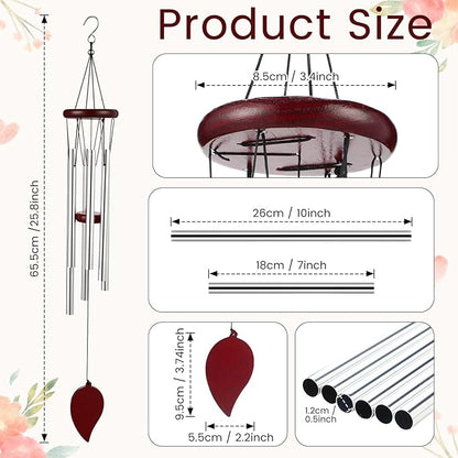 Yahenda 6 Pcs 28 Inch Rustic Wind Chimes for Outside Deep Tone Wind Chimes with 6 Aluminum Tubes Memorial Coolest Windchimes Outdoors for Farmhouse Garden Patio Home Decor (Redwood, Sliver)