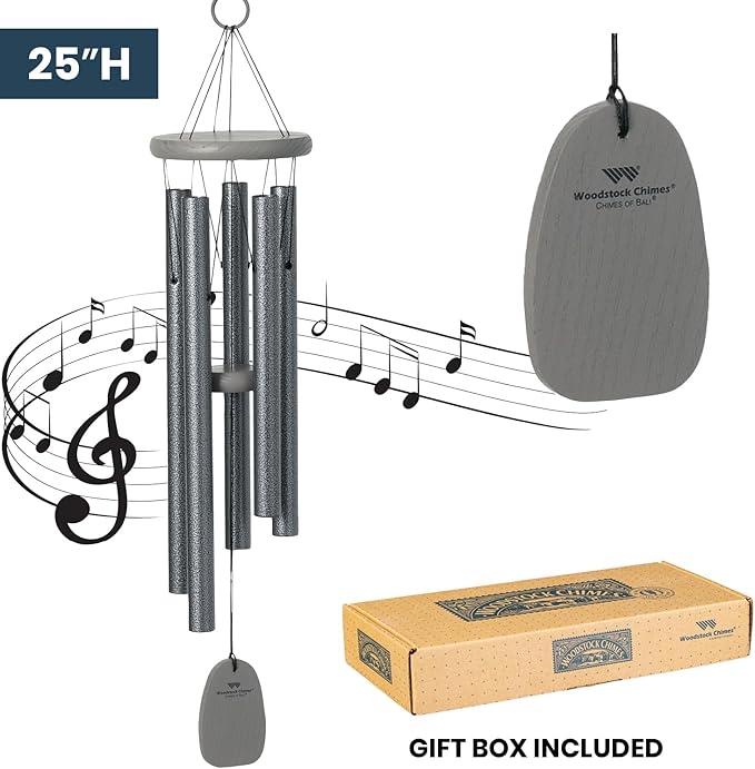Woodstock Chimes Signature Collection, Chimes of Bali, 25'', Silver World Music Wind Chimes for Outdoor, Patio, Home or Garden Decor (BWAS)