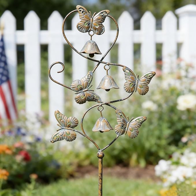Butterflies Garden Stakes with Bells - Decorative Outdoor Yard Art, Decorative Garden Stakes for Outside Garden, Patio, Flower Bed, Pathway.
