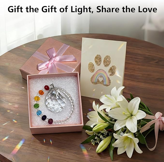 Pet Memorial Gifts for Cats Dogs: Round Ball Crystal Sun Catcher Remembrance Ornament, Cat Memorial Gifts for Loss of Cat, Rainbow Bridge Dog Passing Away, Bereavement Pet Loss Sympathy Gift