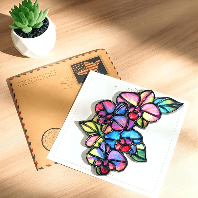 Orchid Flower Handmade Resin Suncatchers, Artisan Sun Catcher, Stained Glass Effect, Flower Suncatchers for Window Hanging, Garden Decor, Gift for Mother's Day Mom Women Grandma Wife