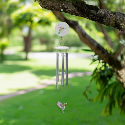Red Carpet Studios Windchimes - Garden Gifts Farmhouse Style Whitewashed Painted Wind Chime, 30.75" Long, Hummingbird