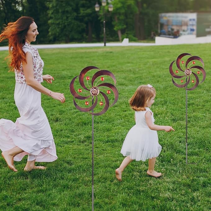 DREAMYSOUL 2 Packs Metal Wind Spinners Outdoor, Copper Pinwheels for Yard and Garden, Kinetic Wind Spinner & Sculpture