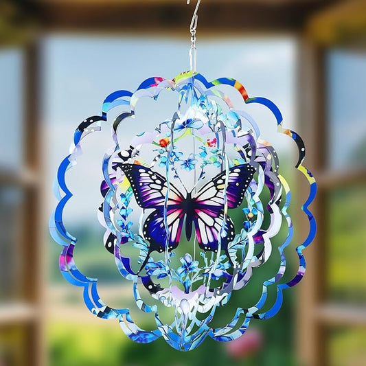 Wind Spinners Butterfly Outdoor - 12 Inch 3D Butterfly Metal Hanging Wind Spinners for Garden Outside Patio Yard Decor, Ornament Gift for Women Mom Grandma Wife