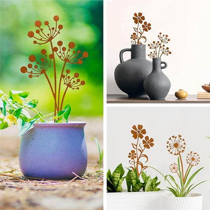 Decorative Garden Stakes,Flower Bed Decor Plant Stakes,Garden Statues Outdoor Clearance,Metal Yard Art Outdoor,Plant Decorations for Pots (3 Pack)