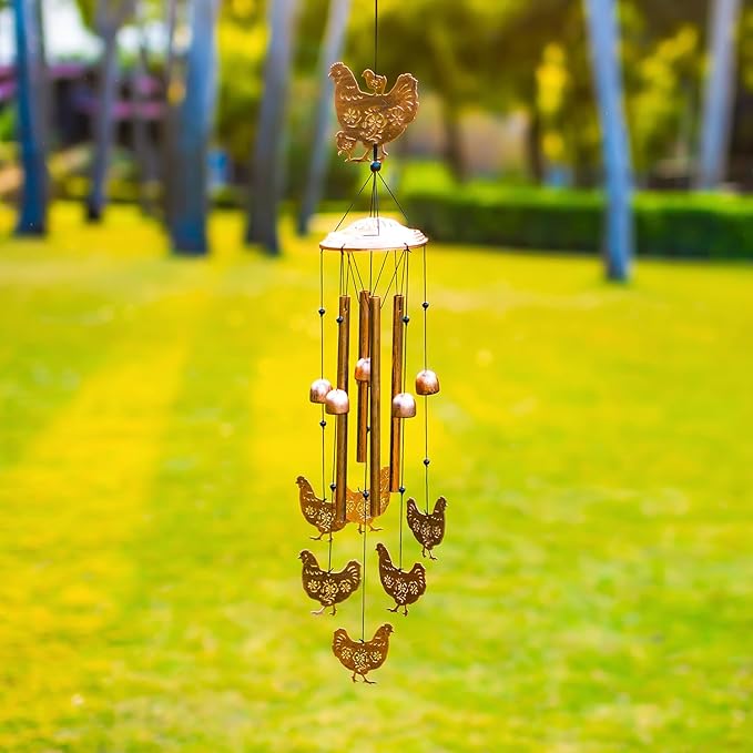 Chicken Wind Chimes Outdoor Chicken Gifts for Women Men Mom Gardening Birthday Gifts Metal Memorial WindChimes for Outside/Indoors, Lawn, Patio, Yard Art, Garden Decor, Yard Decorations