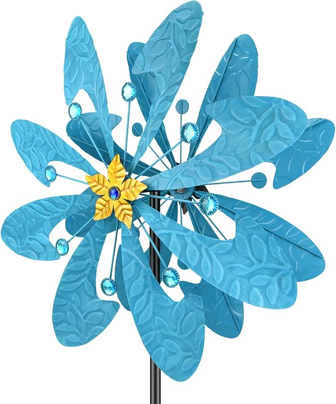 Outdoor Metal Wind Spinner – 76 in Kinetic Garden Windmill Sculpture, Heavy-Duty Rustproof Waterproof Yard Patio Lawn Decor with Dual Rotors – Easy Install Gift