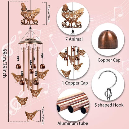 Chicken Wind Chimes for Outside - Chicken Gifts Rooster Decor for Women Men, Metal Memorial Wind Chimes for Outdoor, Porch Garden Decor, Birthday Housewarming Christmas Mother's Day Present